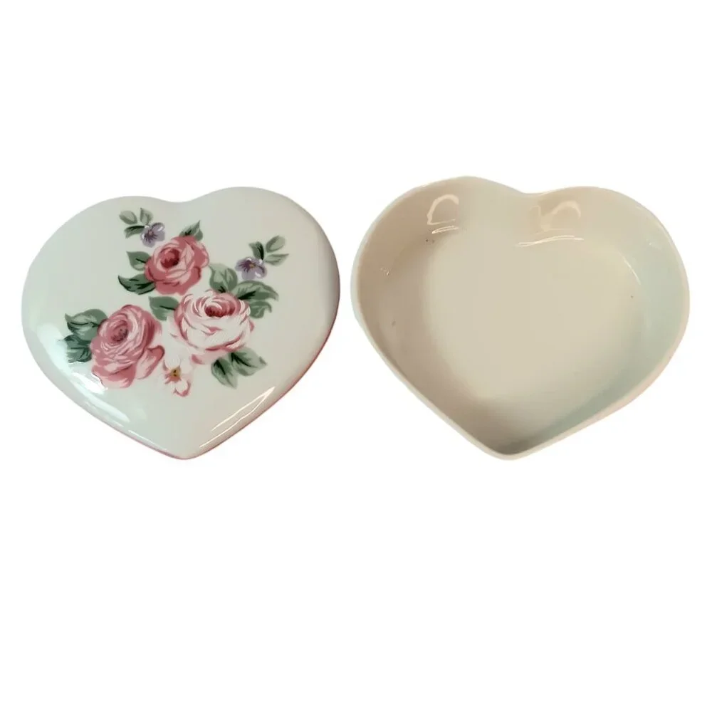 Heart Shaped Floral Trinket Box with Lid Vintage Made in Japan